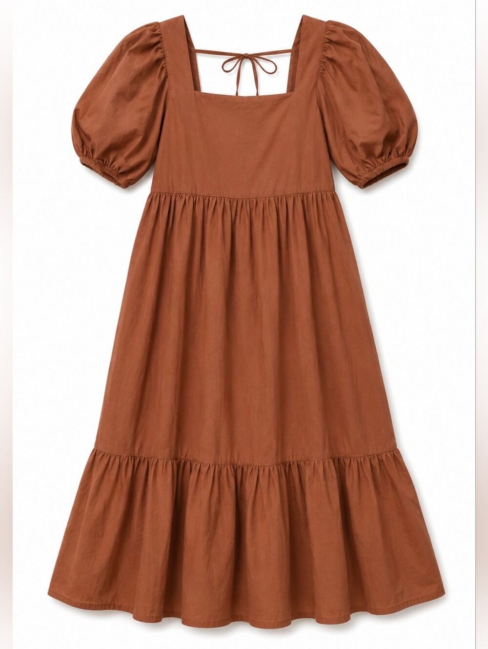 331-Oak + Fort Elegant Brown Puff Sleeve Dress